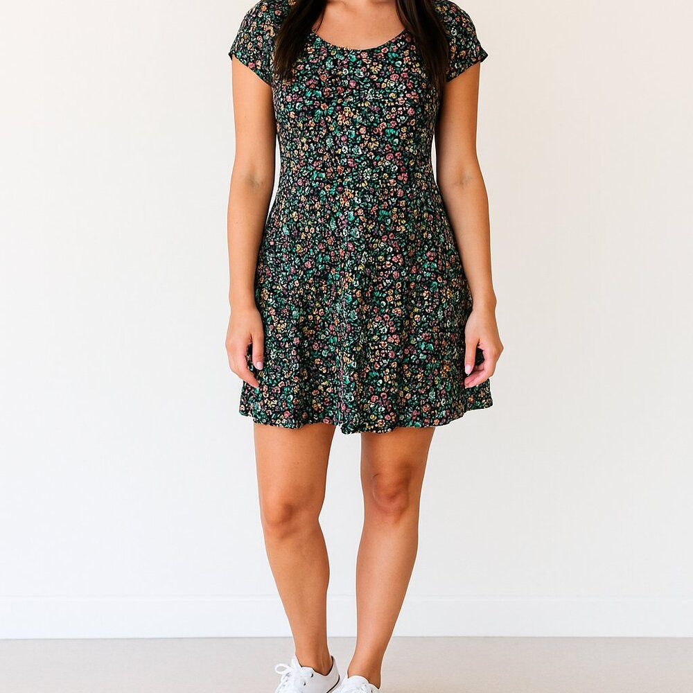 Pink Rose Floral Mini Dress Juniors L | Cottagecore Summer Girl Style